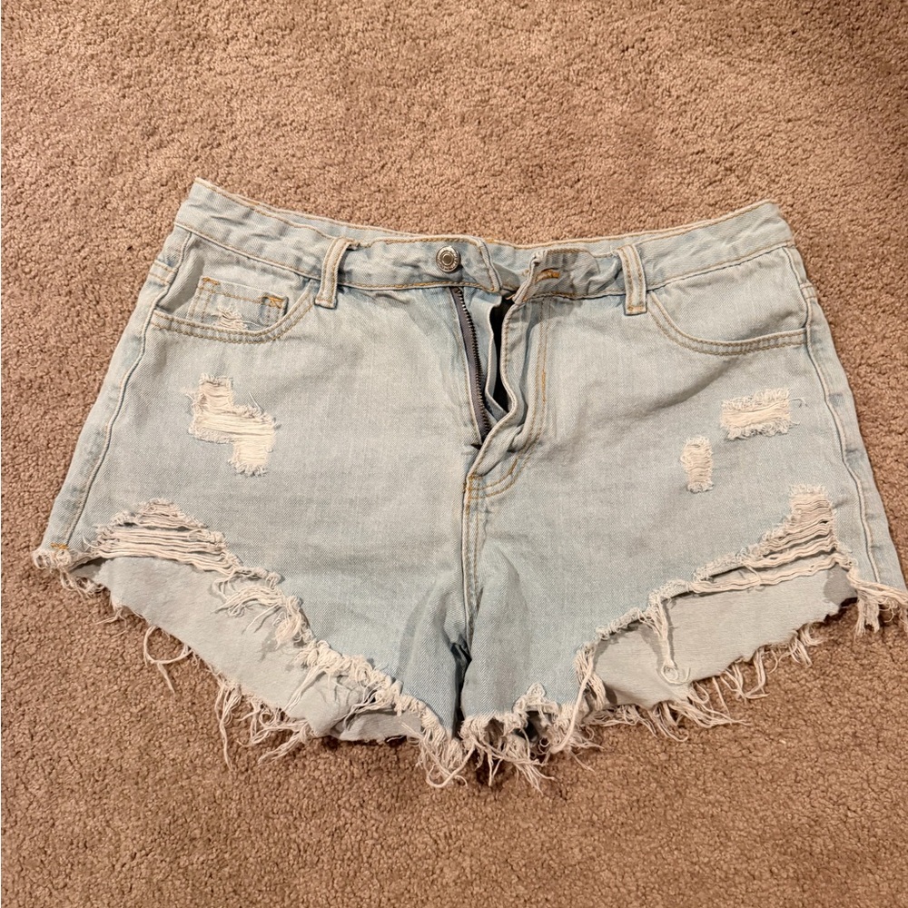 SHEIN Light Blue Distressed High-Rise Denim Shorts